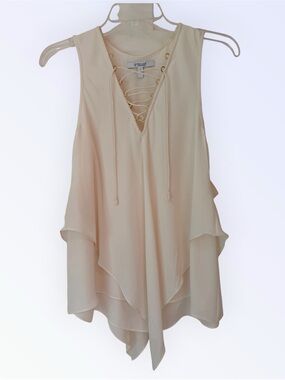 Derek Lam IO Crosby layered silk camisole, lace up V-neck, gold detail, Sz 4
